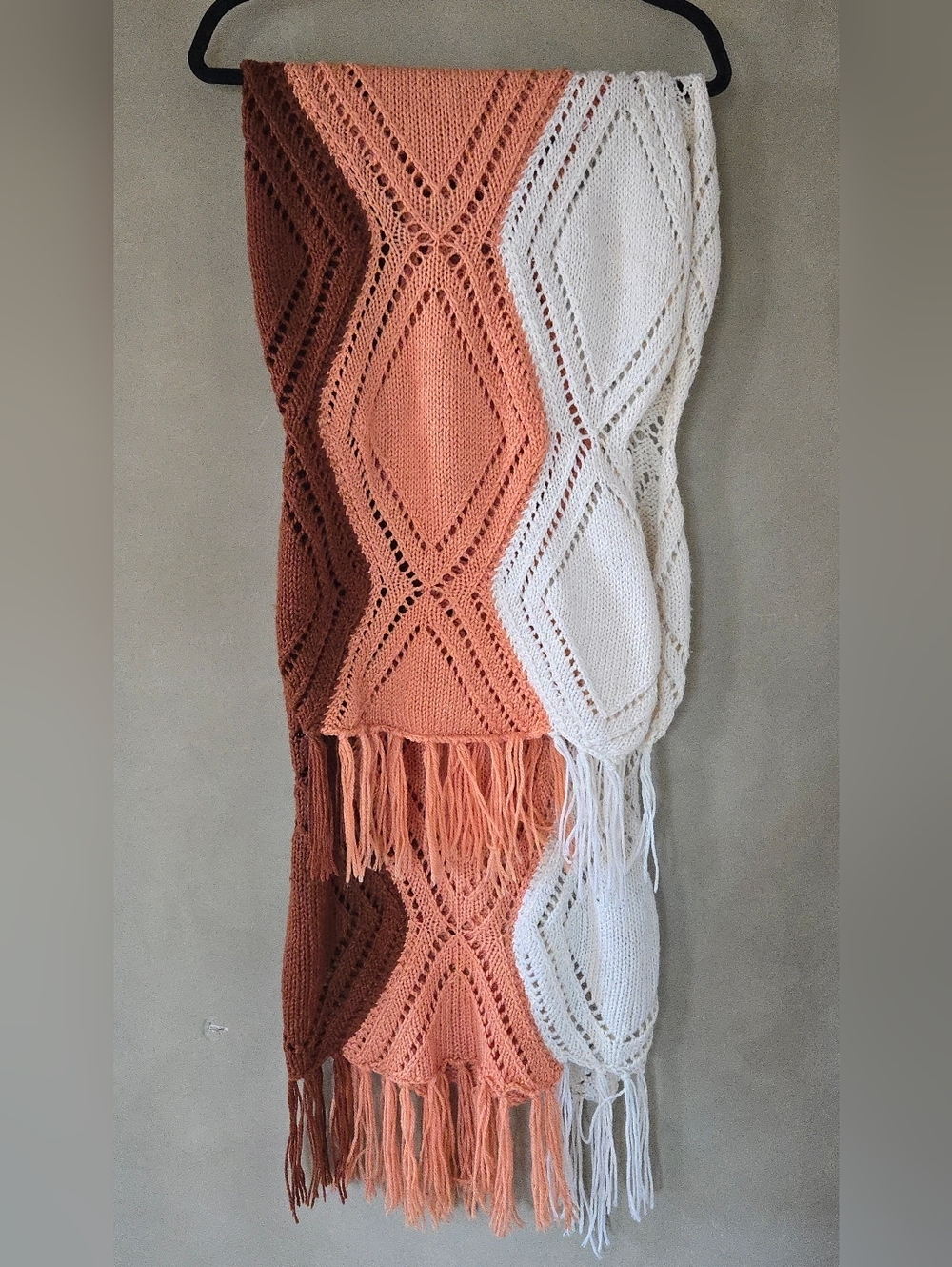 ⭐️HOST PICK⭐️ Hand-Knit!! Chevron Fringe Throw Blanket - Rust & Cream, 36" X 60" - Picture 3 of 4
